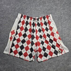 Flow Society Shorts Mens XL Red Black White‎ Argyle Lacrosse Mesh Drawstring